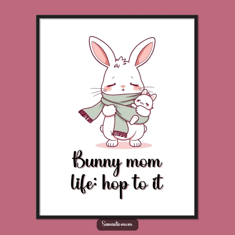 Free Printable Bunny Mom Wall Art: Baby Sling Scarf, Funny Parent Downloadable Decor