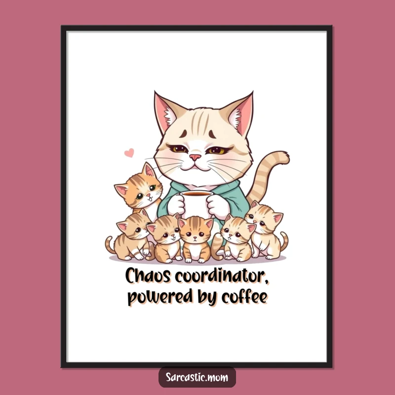 Free Printable Cat Mom Art: Funny Coffee & Chaos Wall Decor Downloadable