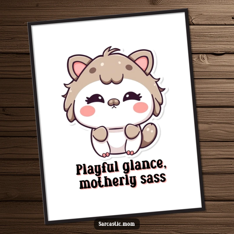Funny Free Printable Wall Art: Adorable Kawaii mother animal character playfully rolls her eyes with a cute, smiling expression.