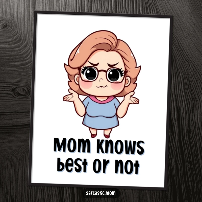 Funny Free Printable Wall Art: Sarcastic mom shrugging with a knowing smirk, exuding witty wisdom and humor.