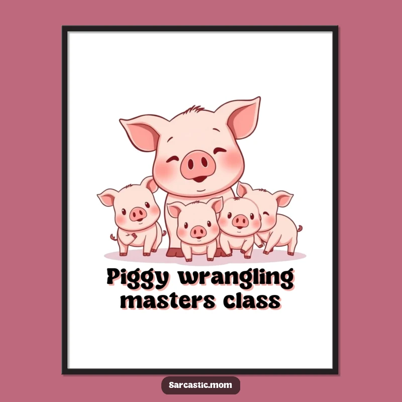 Funny Printable Wall Art: Pig Mom Herding Piglets, Downloadable Decor