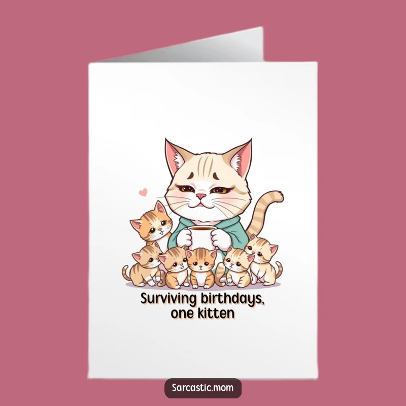 Free Printable Cat Mom Birthday Card: Funny Coffee & Kittens Downloadable