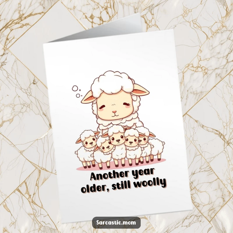 Funny Free Printable Sheep Mom Birthday Card: Sheep mom sighing while counting wild, fluffy lambs.