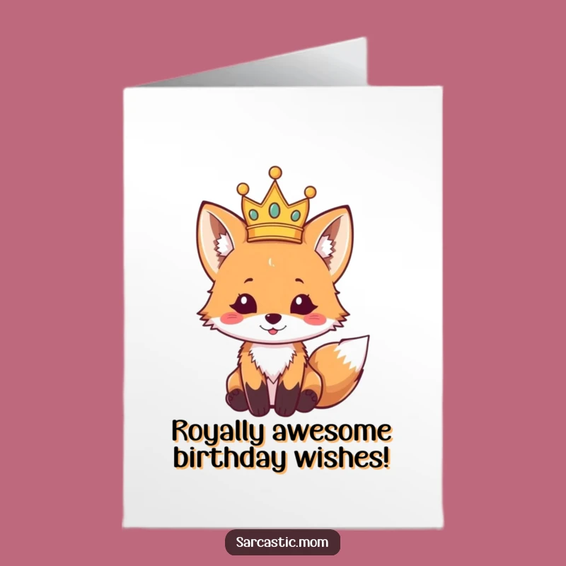 Funny Free Printable Birthday Card: Playful Fox Cub Crown Fail - LOL Downloadable Gift