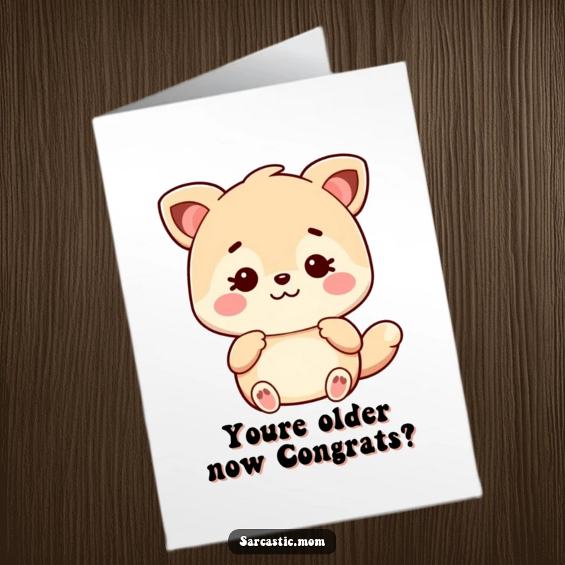 Funny Free Printable Birthday Card: Sarcastic Kawaii Mom animal winks while giving eye-rolling advice.