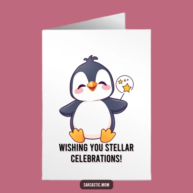 Giggling Penguin Birthday Card: Free Printable Stars Speech Bubble - Joyful Downloadable Gift