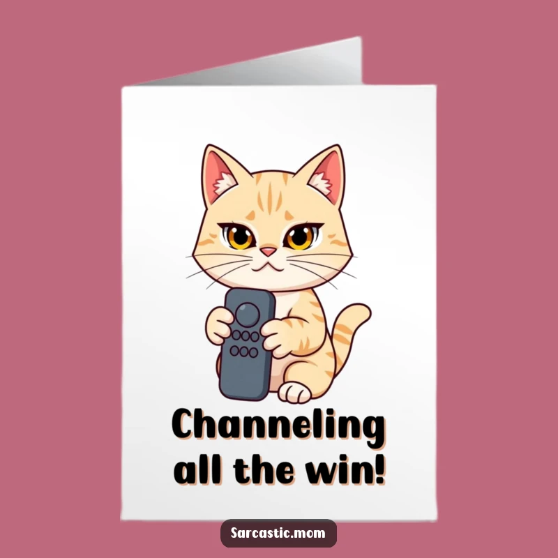 Free Printable Congrats Card: Determined Cat Mom Remote Control, Funny Gift!