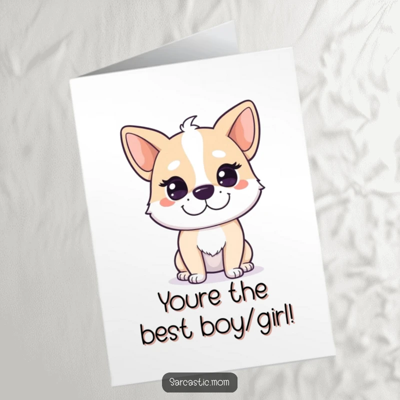 Free Printable Congratulations Card: Dog mom with a knowing smirk, offering humorous congratulations and shared secrets.