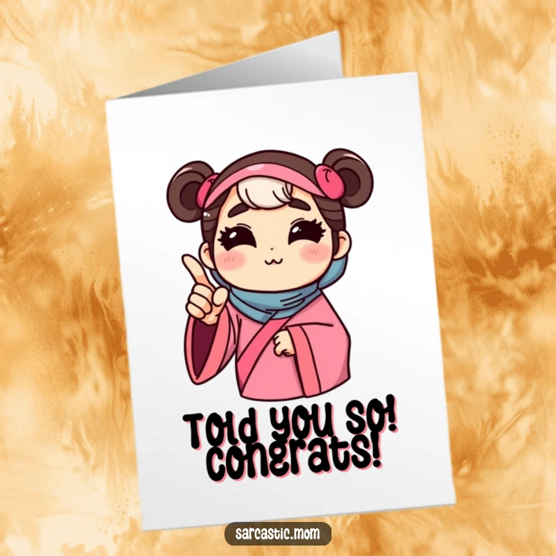 Funny Free Printable Congrats Card: A mother figure points her finger, offering unsolicited advice with an air of certainty.