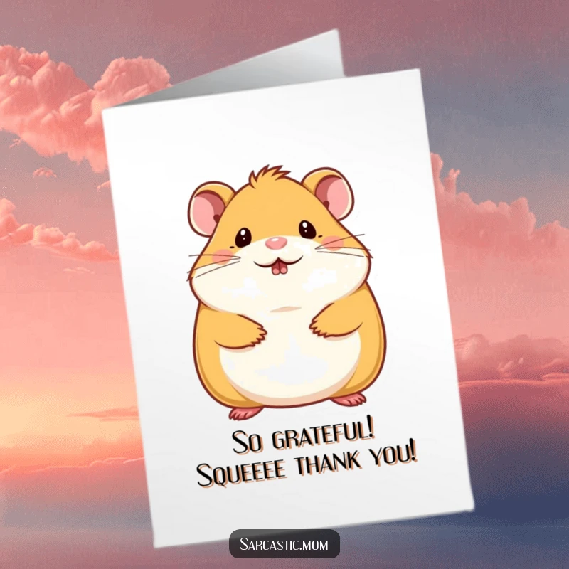 Cute Free Printable Thank You Card: A hamster mom wags her chin with sweet appreciation. A charming downloadable thank you.