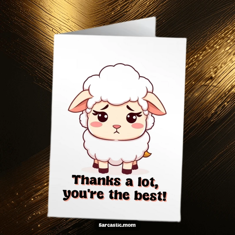 Funny Free Printable Thank You Card: Sheep mom with patient but exasperated look, a humorous way to say thank you.