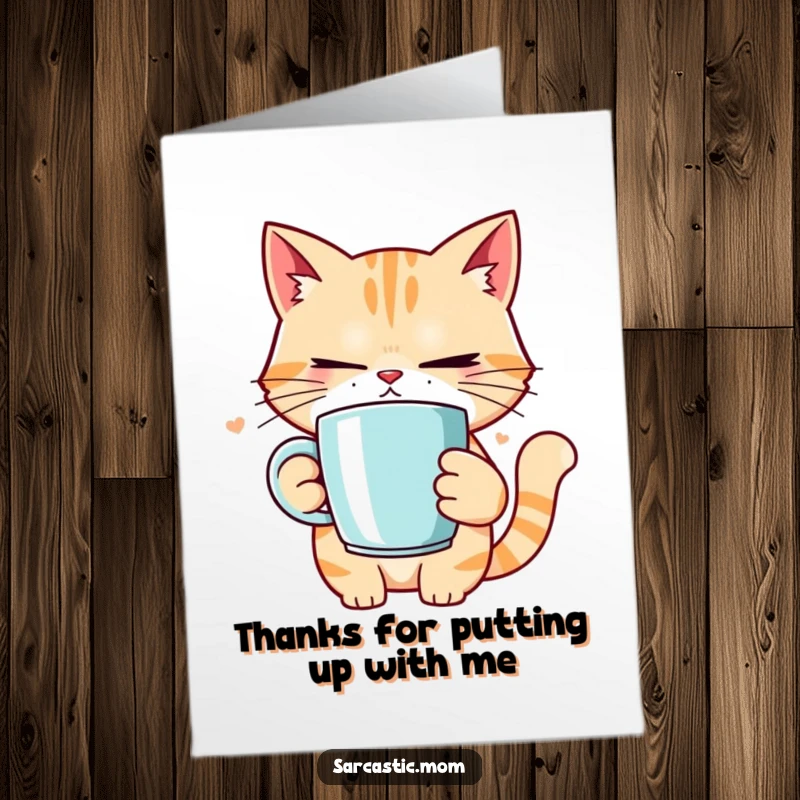 Funny Free Printable Thank You Card: Cat mom with an eye roll, expressing gratitude sarcastically.