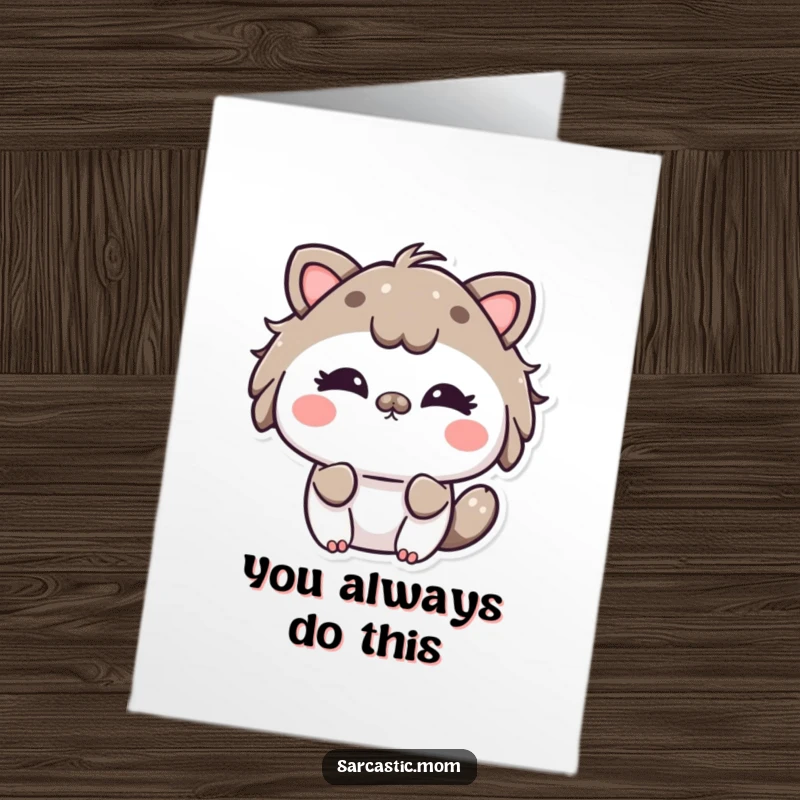 Funny Free Printable Thank You Card: A Kawaii mother animal character playfully rolls her eyes, offering thanks with a grin.