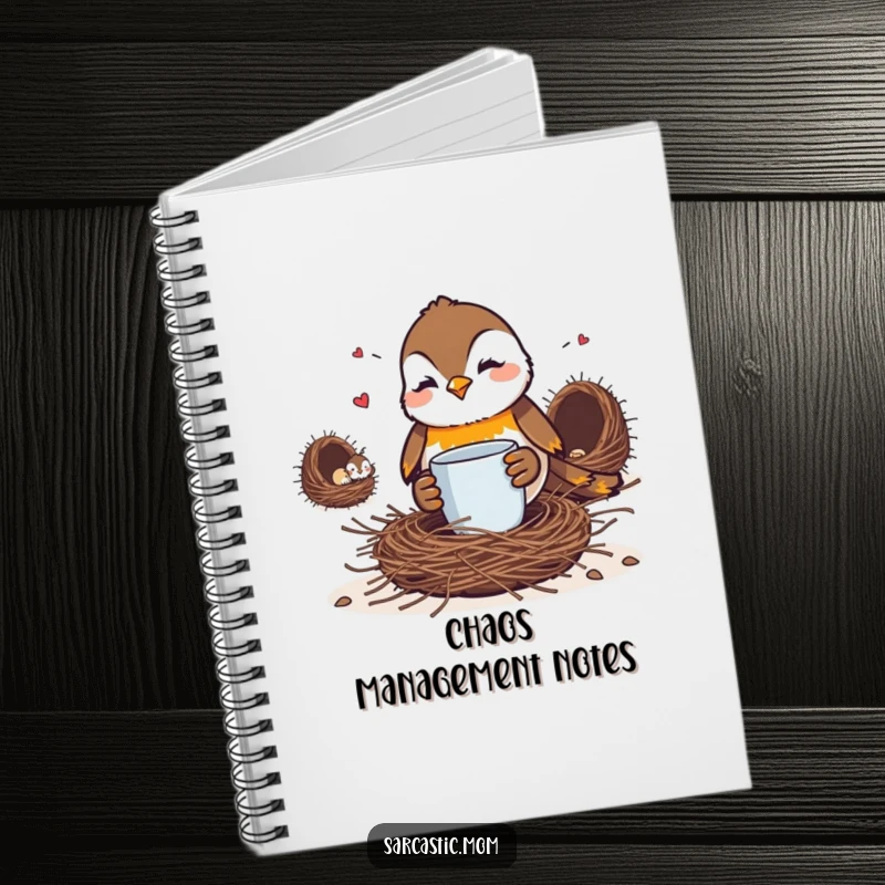 Funny Robin Mom Notebook: A coffee-drinking robin mom glares at a messy nest, ready for your notes.