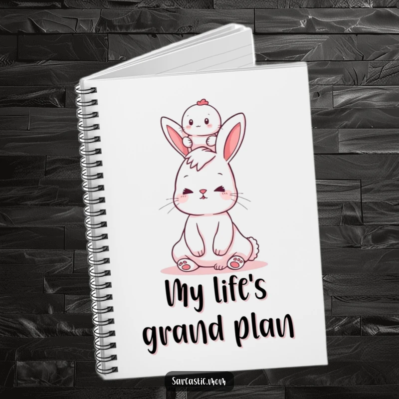 Funny notebook with a bunny mom balancing a baby on her head, perfect for jotting down notes and thoughts with humor.