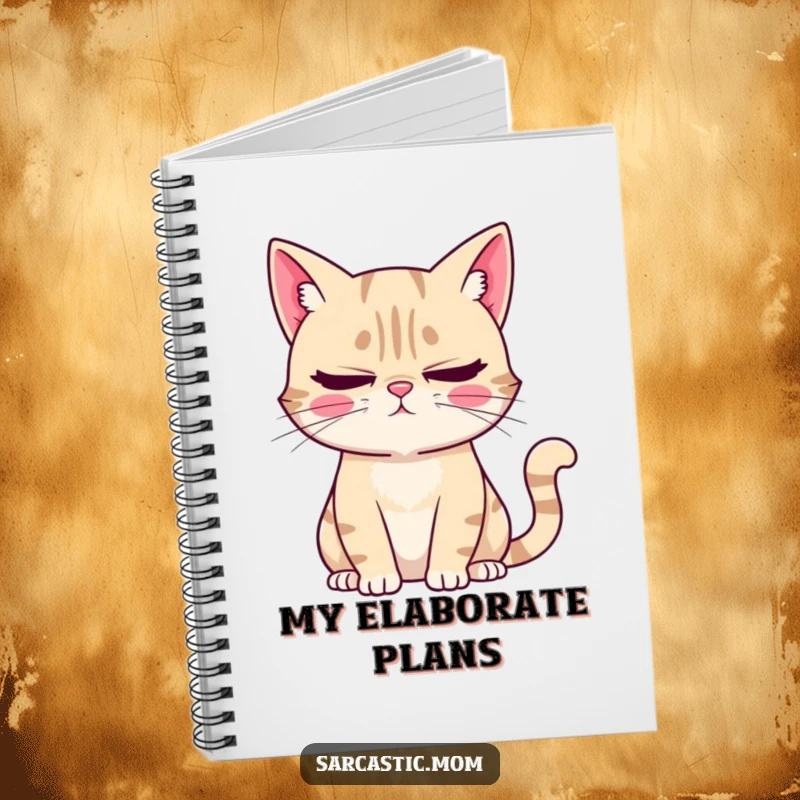 Funny Notebook: A sarcastic cat mom character with an eye-roll and sigh, perfect for note-taking with a humorous cat theme.