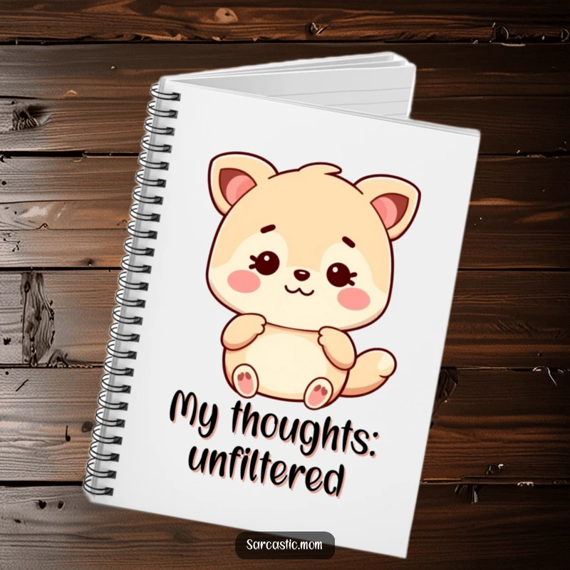 Funny Kawaii Mom animal notebook, featuring sarcastic advice and space for notes, perfect for school or work.