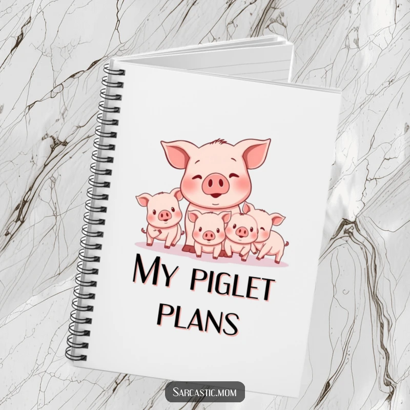 Funny mother pig character trying to herd piglets, ready to jot down notes in this charming and humorous notebook.