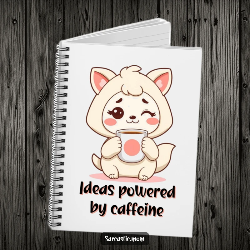 Funny Kawaii mother animal notebook, holding coffee, with a raised eyebrow, ideal for jotting down notes with humor, a superb funny gift.
