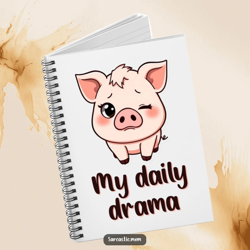 Funny notebook cover featuring a pig mom with a distinct eye-roll and slight frown. Ideal for journaling, note-taking, or sketching with humor.
