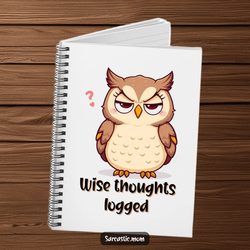 Funny sarcastic mother owl notebook, with eyes rolled in exasperation, for jotting down witty and humorous thoughts.
