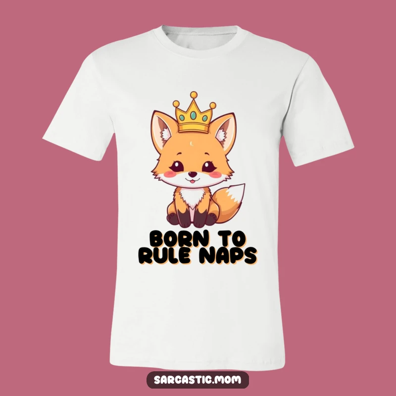 Funny Fox Cub Crown T-Shirt - Regal Grins for Him and Her