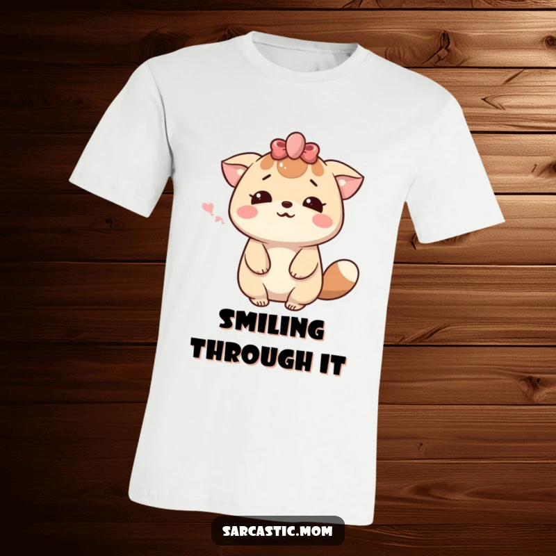 Funny Kawaii Mom Dramatic Sigh T-Shirt: A cute cartoon mother animal sighing dramatically with a gentle smile.