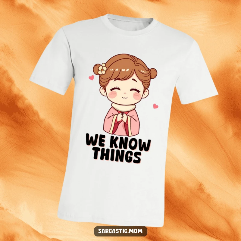 Funny T-Shirt with a mother figure winking knowingly, suggesting shared secrets and playful mischief, a humorous gift idea.