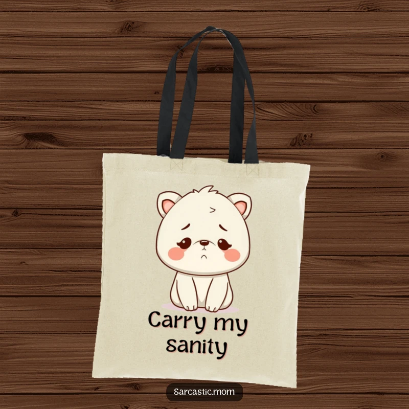 Funny Kawaii Mom animal tote bag, with a knowing, exhausted smile, perfect for carrying everything a mom needs.