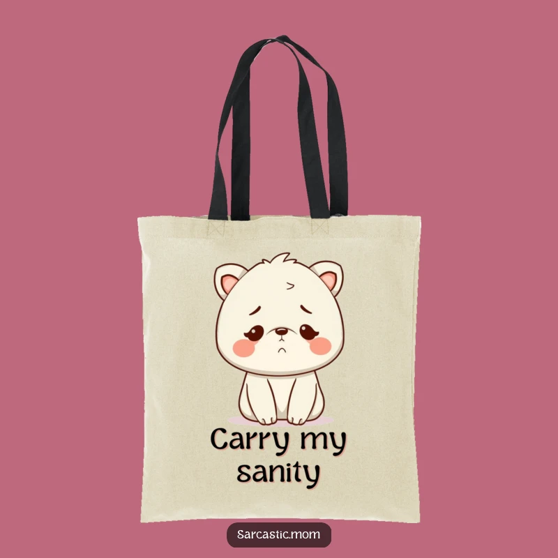 Funny Kawaii Mom Exhausted Smile Tote Bag - Mom Life Carry-All Gift