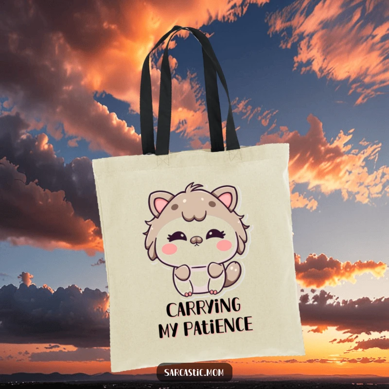 Funny Kawaii Mom Tote Bag with a cute animal mom character playfully rolling her eyes. Stylish and humorous.