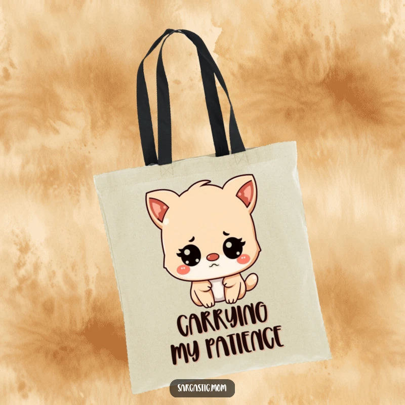 Funny Kawaii mother animal character with an unimpressed but amused gaze, printed on a durable tote bag.